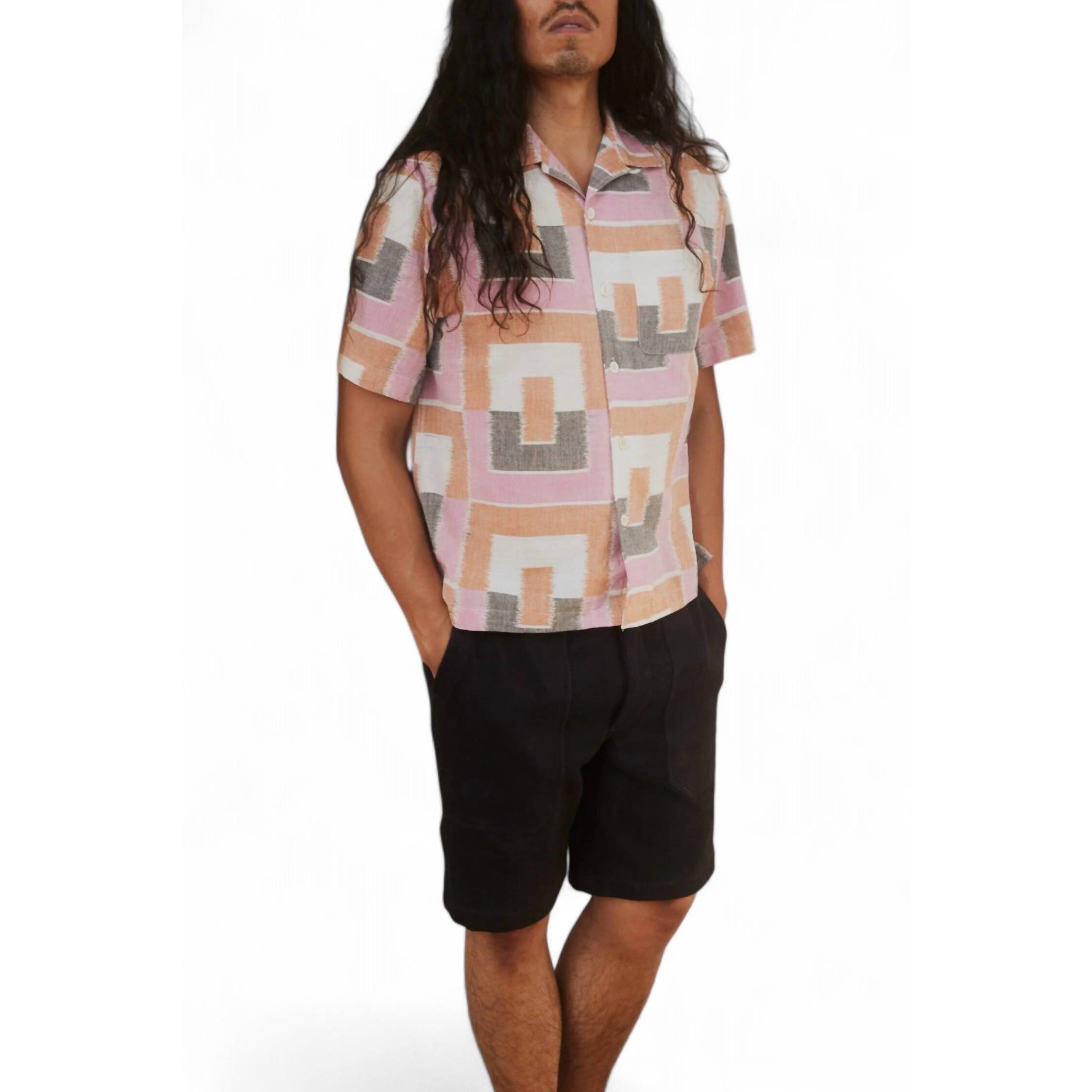 New Umber & Ochre Khushi Camp Short Sleeve Short In Ikat Rose Block
